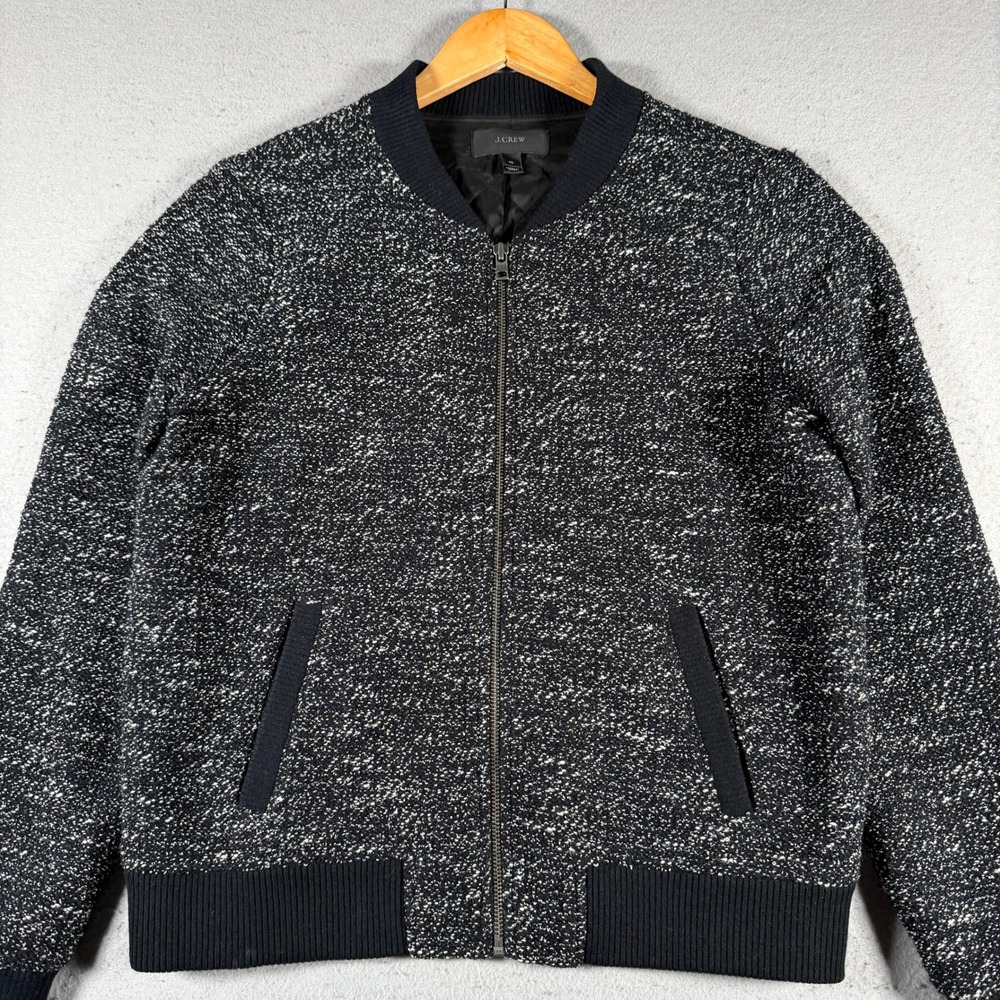 J.Crew Boucle Womens Black White Marled Wool Blend Quilted Bomber Jacket Size 10